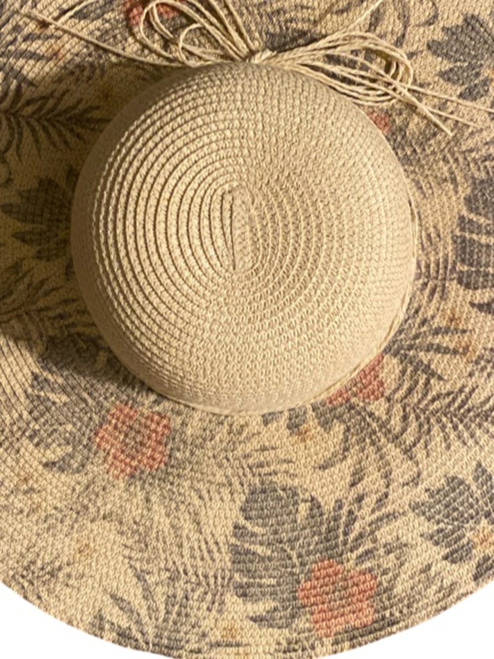 Lucky Brand Beige Woven Straw Sun Hat with Coral Floral Accents-OSFM.  New - Picture 5 of 5